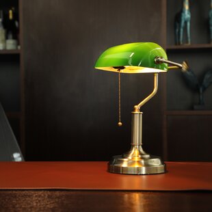 Modern Home Classic Green Bankers Table Light Bedside Lights Office Desk Lamp-Glass Lampshade 