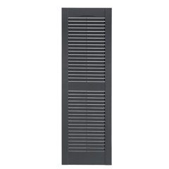 2-Piece Wood-grain Black Louvered Vinyl Exterior Shutter With Hardware 15X60 in 