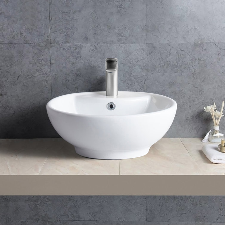Bathroom Round Ceramic Vessel Sink K96 Free Pop Up Drain with Overflow System 