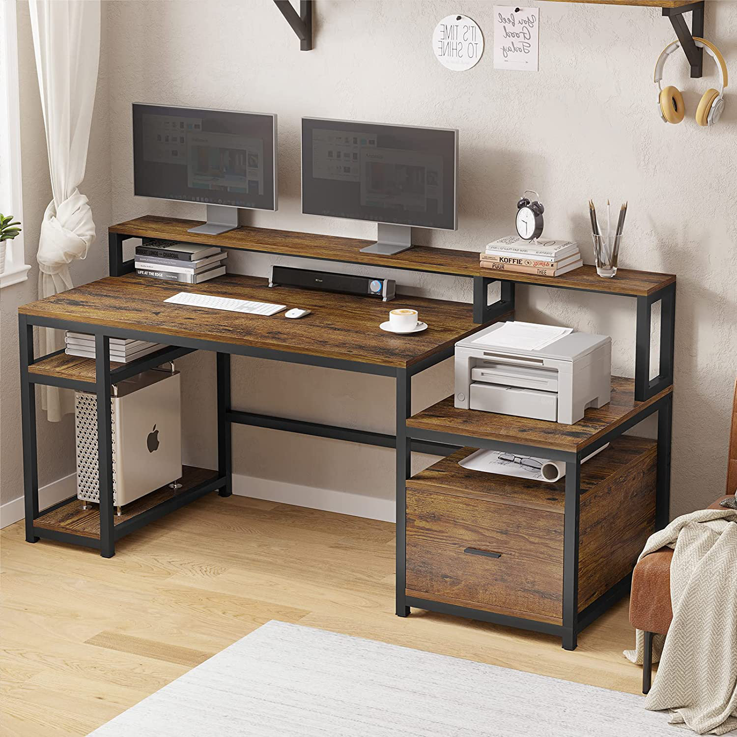 writing desk with printer storage