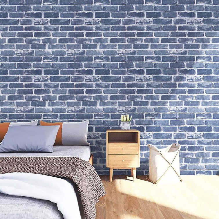 Blue Brick Wallpaper Peel And Stick Wallpaper Self-Adhesive Removable Brick  Textured Wallpaper Waterproof Backplash Bathroom Wall Decoration