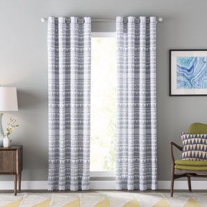 Faucette Geometric Semi-Sheer Thermal Grommet Curtain Panels (Set of 2)