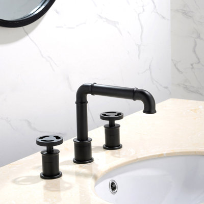 6.5"H Solid Brass Industrial Style Widespread 2-Handle Bathroom Faucet