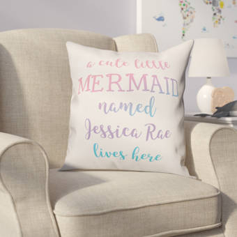 Zoomie Kids Jarret Personalized Cute Little Mermaid Throw Pillow
