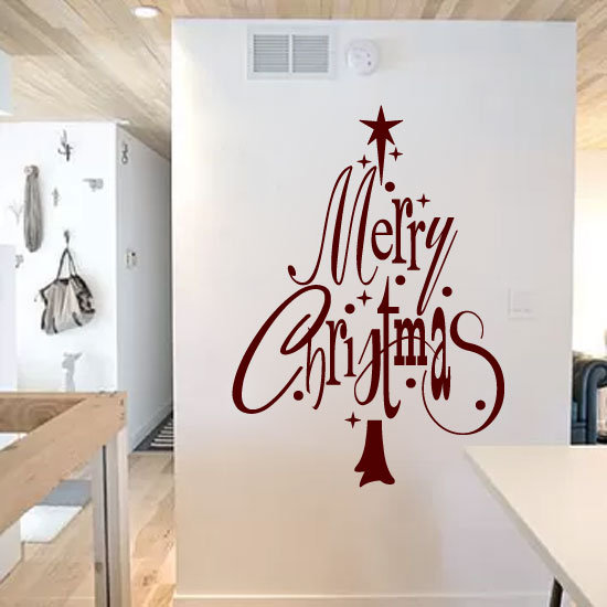 The Holiday Aisle Ecklund Merry Christmas Tree Vinyl Words Wall
