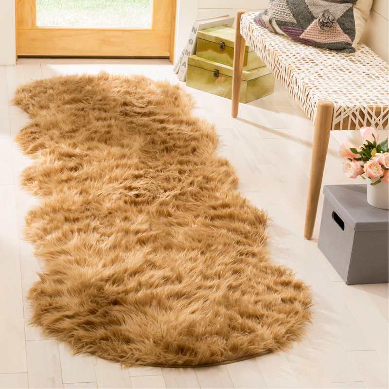Willa Arlo Interiors Isacc Hand Tufted Faux Fur Brown Tan Area Rug Isacc Hand Tufted Faux Fur Brown Tan Area Rug