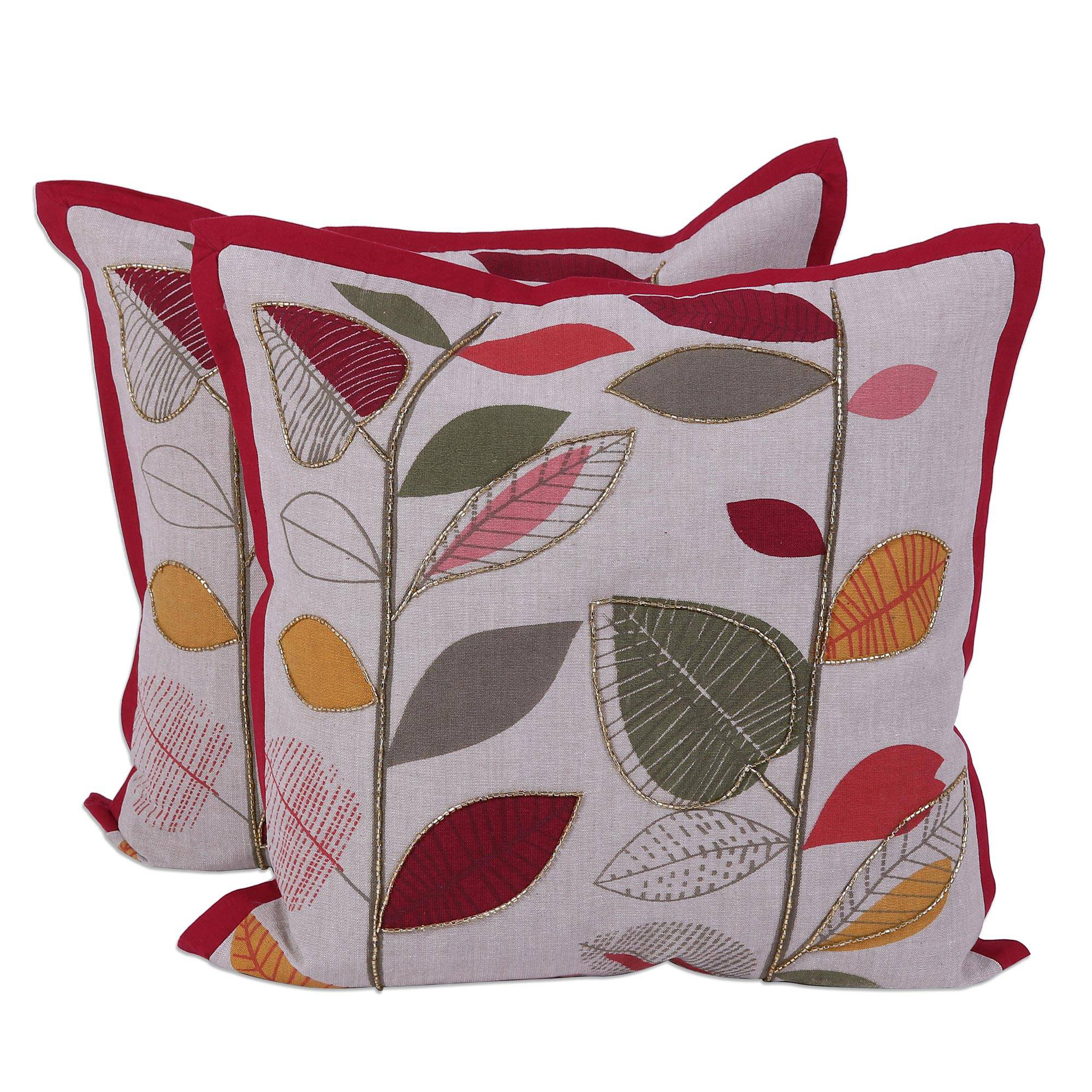 Rosalind Wheeler Caseareo Vibrant Leaves Cotton Throw Pillow Cover Wayfair
