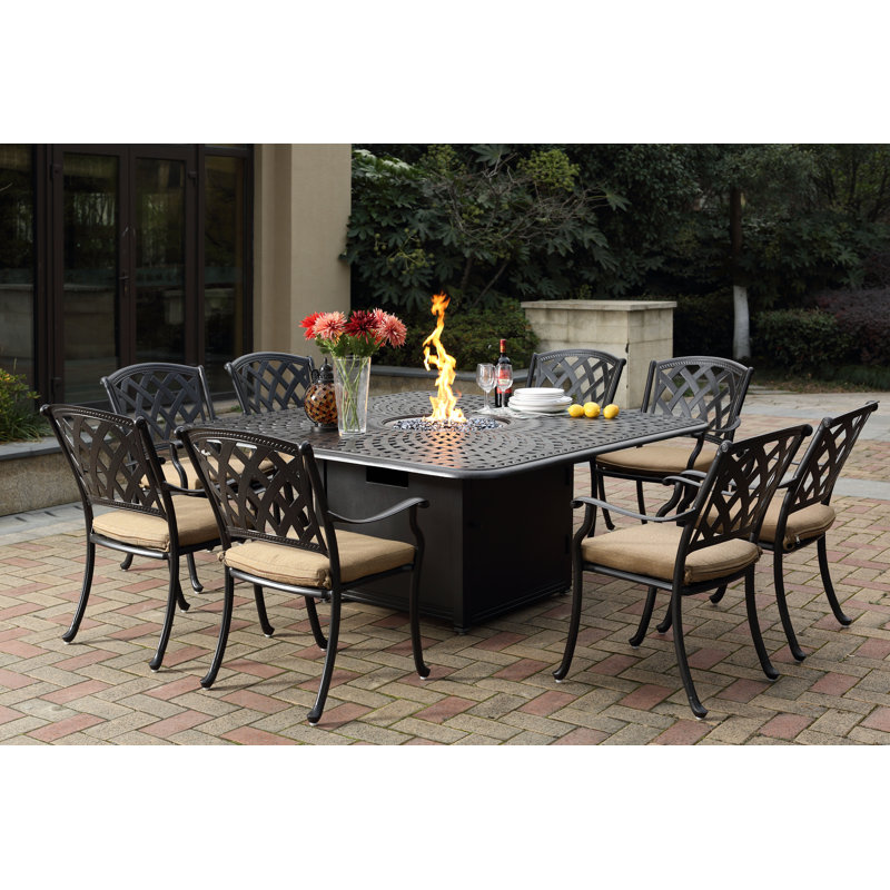 Fleur De Lis Living Campton 9 Piece Dining Set With Firepit And