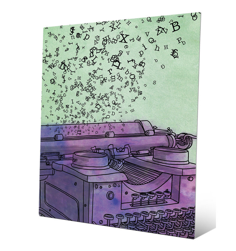 Click Wall Art Purple Typewriter Flying Letters Painting Print