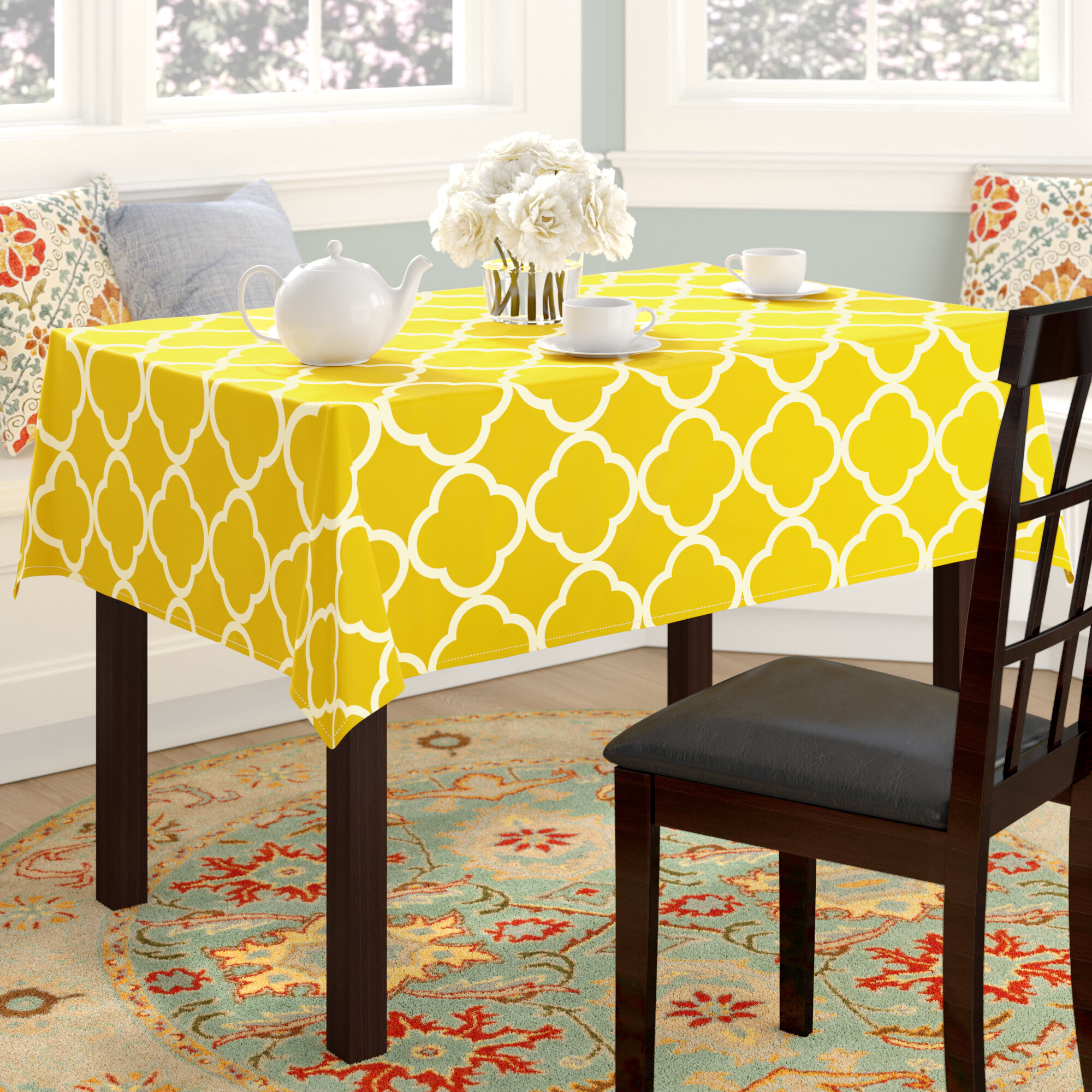yellow and grey tablecloth