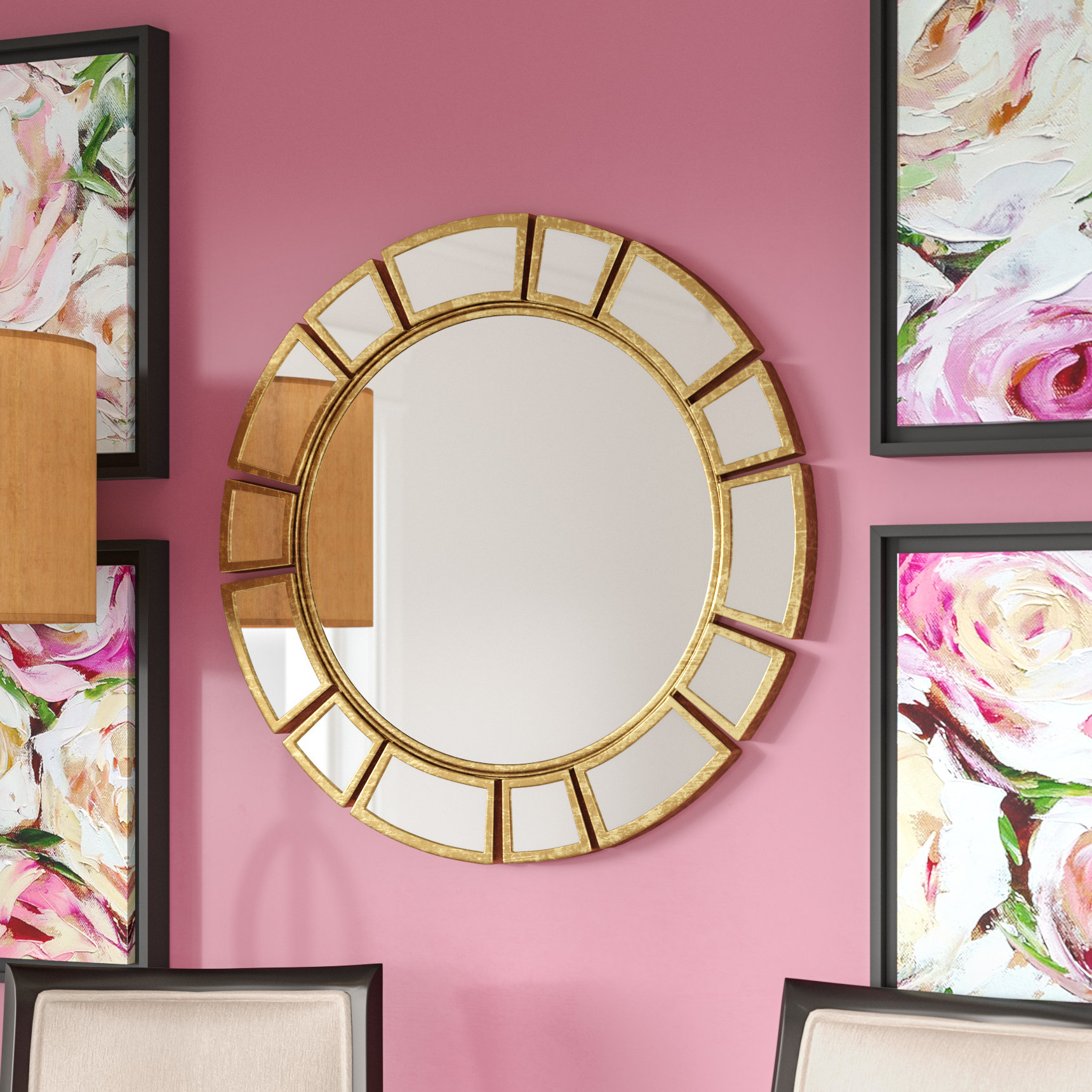 Birksgate Round Antique Gold Patina Sunburst Wall Mirror Birksgate Round Antique Gold Patina Sunburst Wall Mirror
