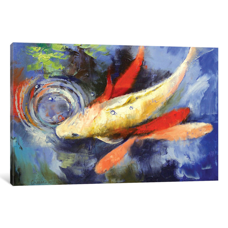 East Urban Home Koi And Water Ripples Painting Print On Canvas