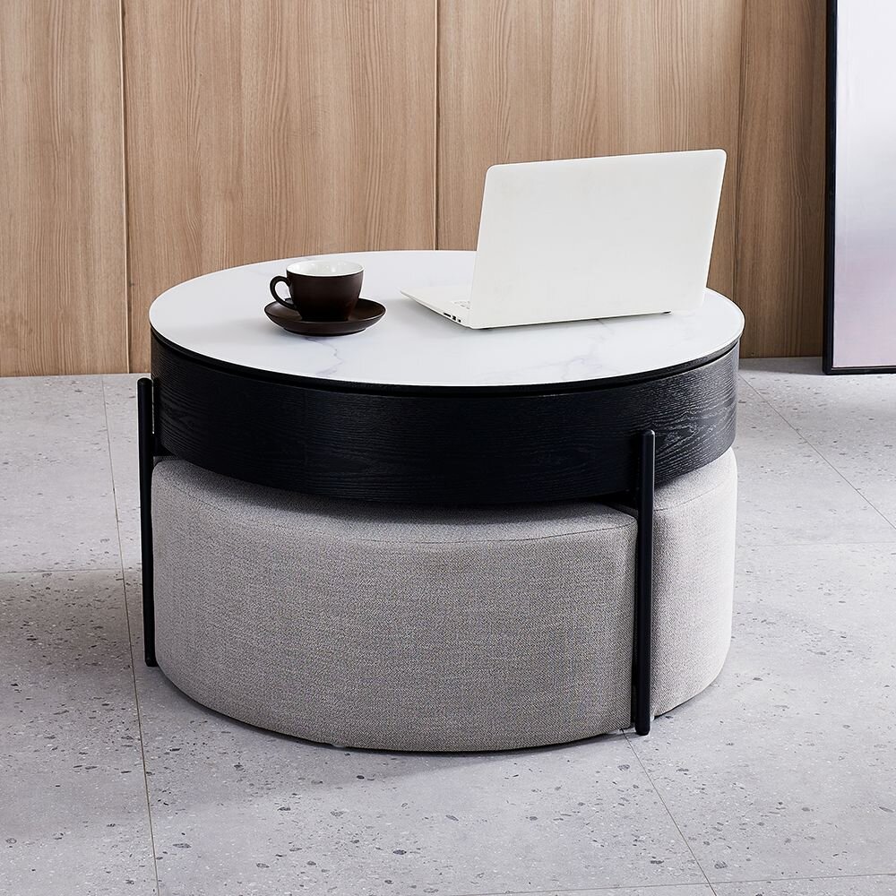 round lift top coffee table with ottomans