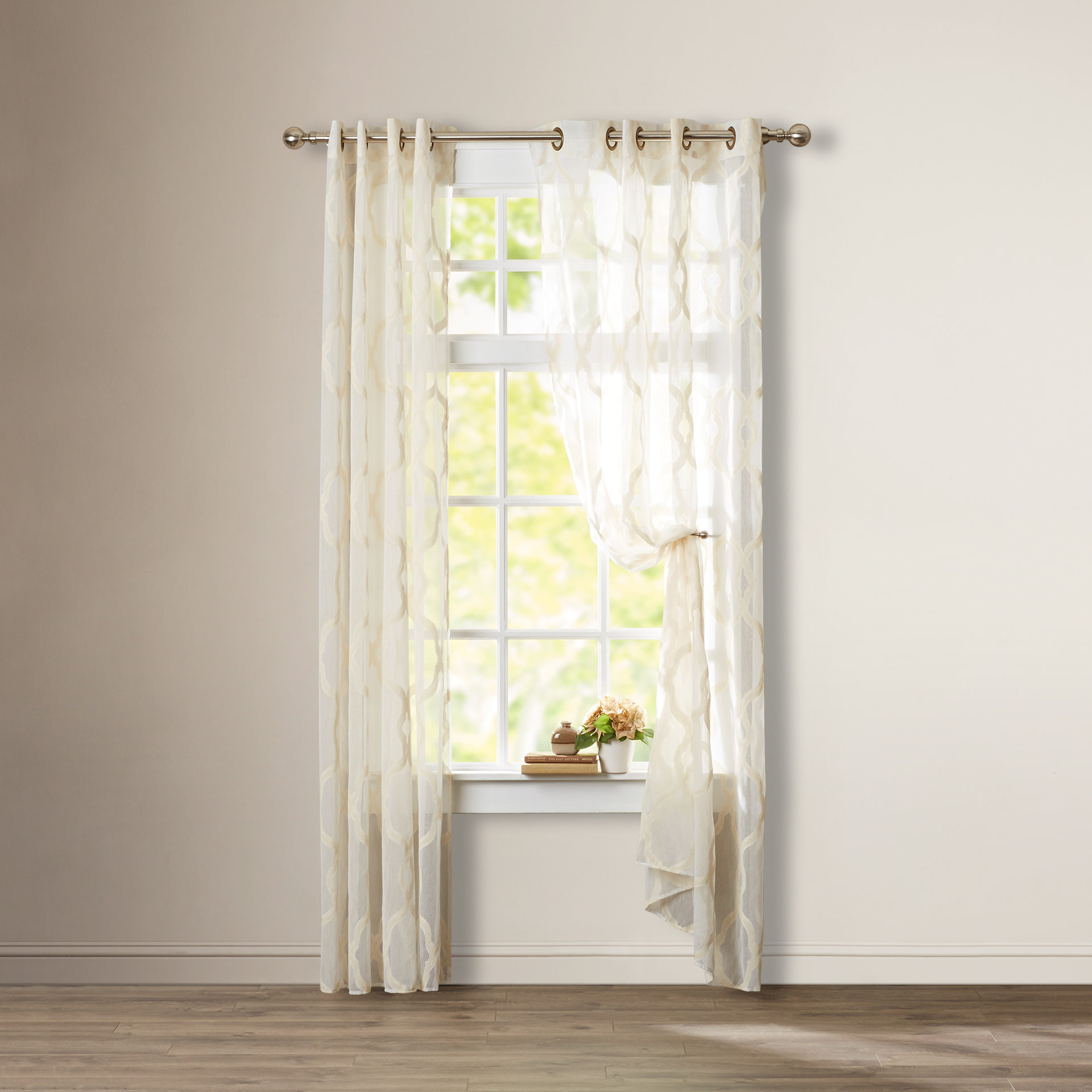 Midway Embroidered Geometric Sheer Grommet Single Curtain Panel