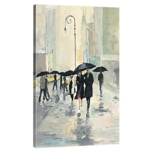'City in the Rain' Gallery Painting Print on Wrapped Canvas
