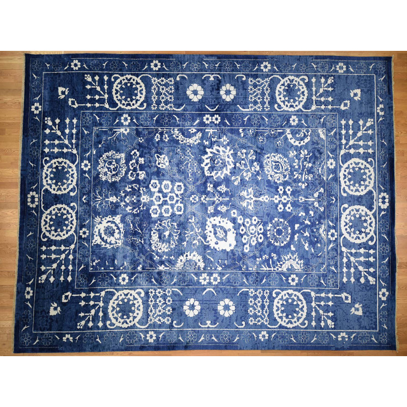 Isabelline One Of A Kind Beason Hand Knotted Blue White 12 X 15 2 Area Rug Wayfair
