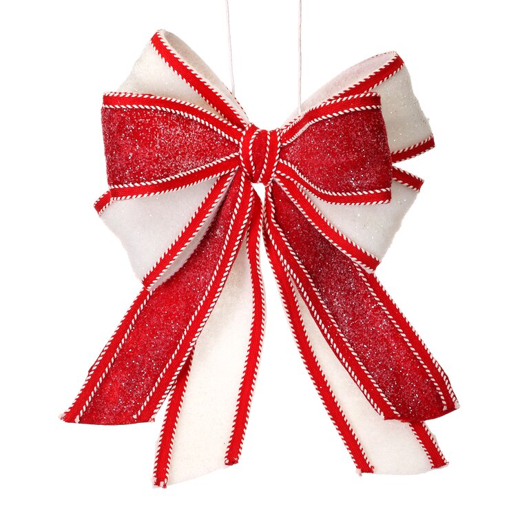 White Christmas bow with Red trim Stitching