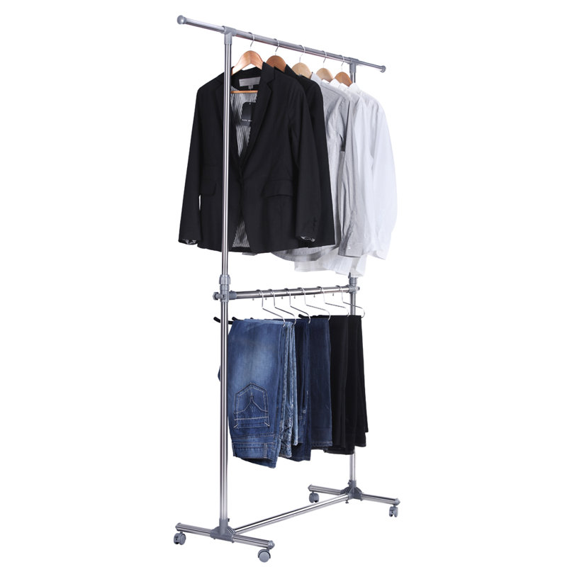 17 Stories Valenzuela 16 25 W Double Rod Clothes Rack With Wheels