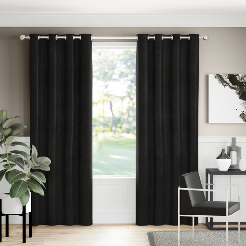 Eyelet Blackout Thermal Curtains Marlow Home Co. Size per Panel: 168 W x 229 D cm, Colour: Black