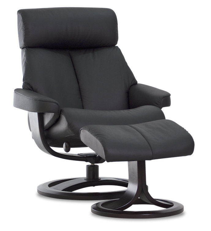 IMG Comfort Nordic 29.9'' Wide Genuine Leather Manual Swivel Ergonomic Recliner with Ottoman