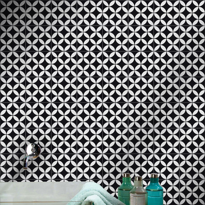 Amlo 8" x 8" Cement Patterned Wall & Floor Tile Color: Black/White, 12 PCS