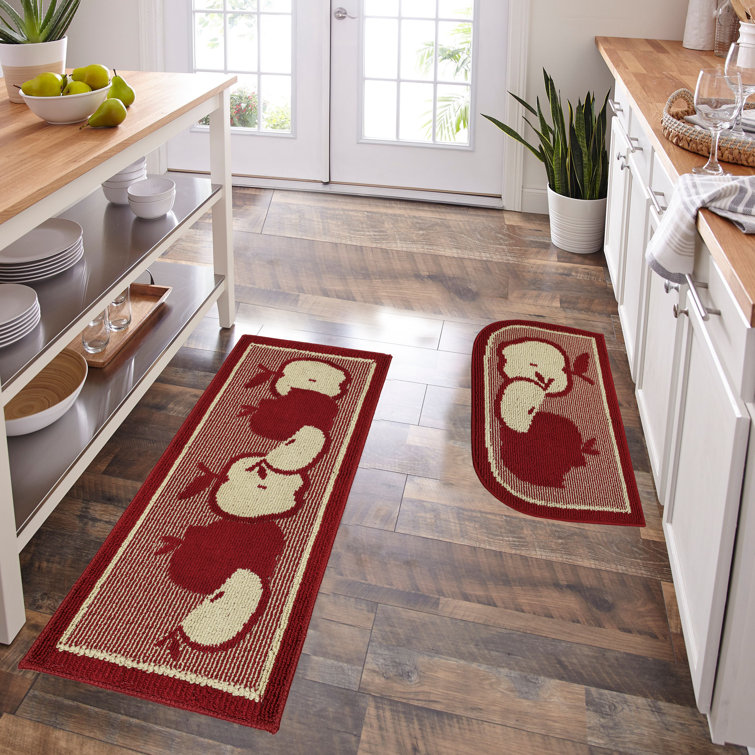 Fere Non-Slip Safety Water Absorbent Soft Red Apple Kitchen Mat