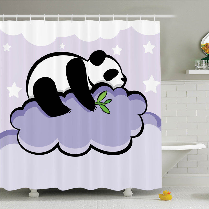 Bathroom Waterproof Fabric Shower Curtain Liner 12 Hooks Cool Panda in Flowers