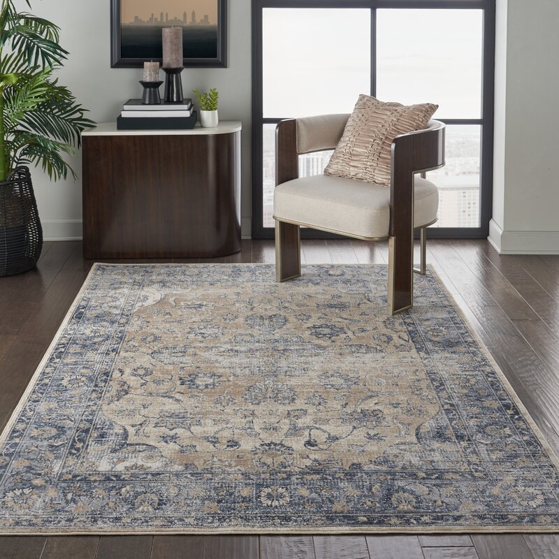 Kathy Ireland Home Malta Distressed Oriental Beige/Blue Area Rug ...