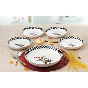5 Piece Chef Design Porcelain Pasta Bowl Set