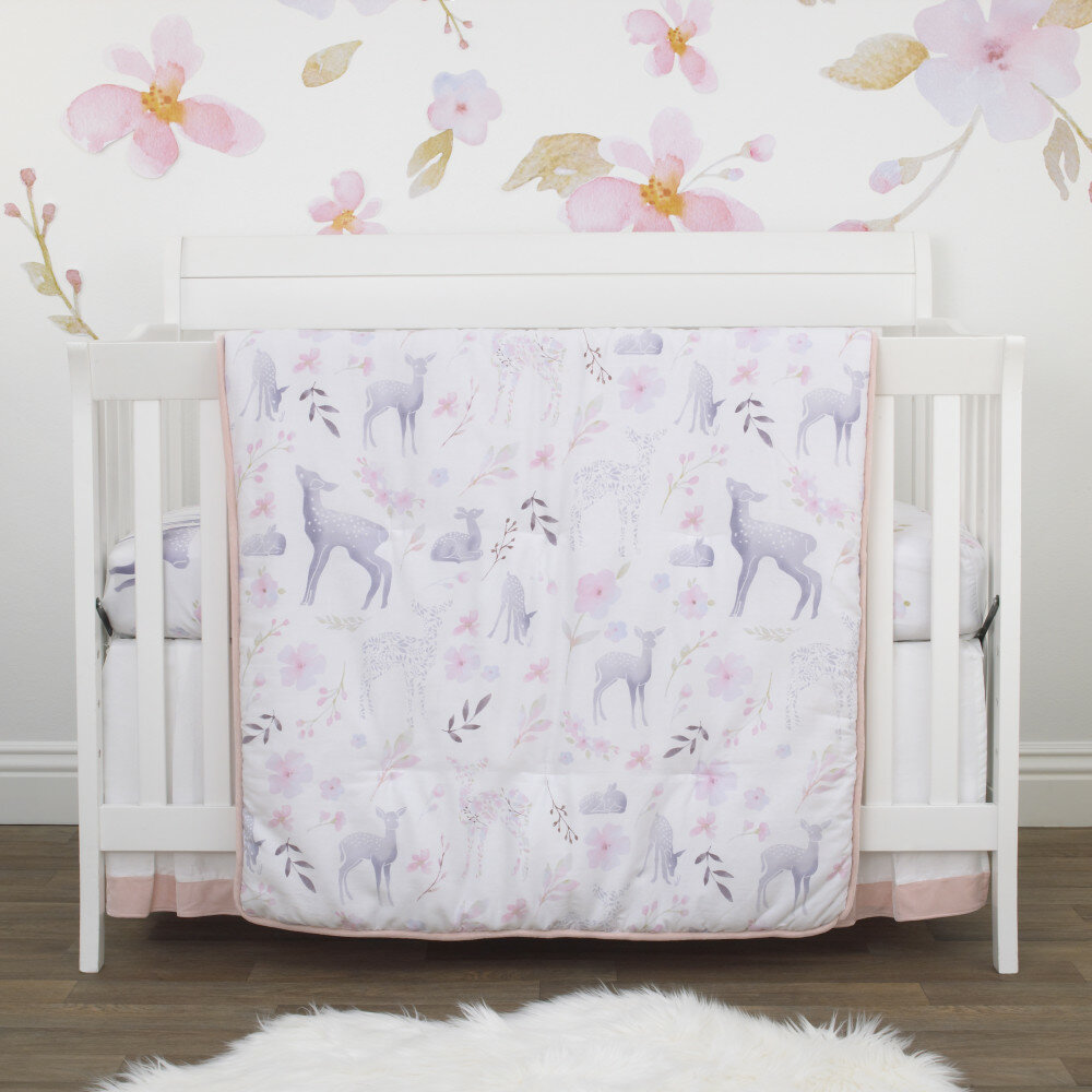 pink deer crib bedding