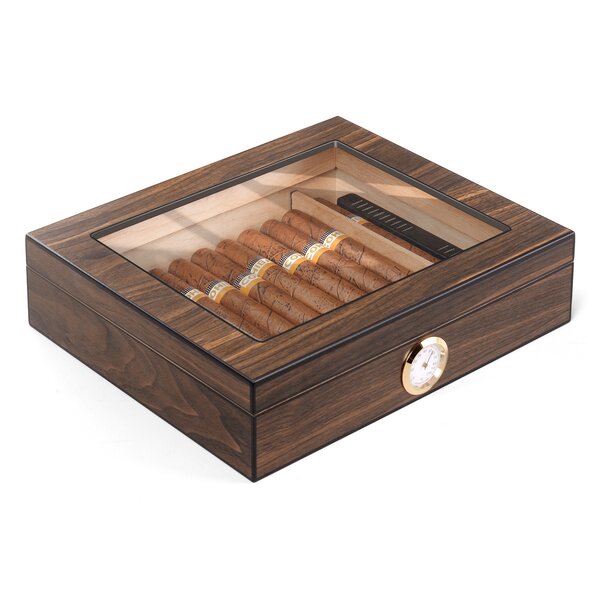 New Cedar Humidor Lined Cigar Cooler Humidifier Piano Finish Wood Case 3 Drawers 