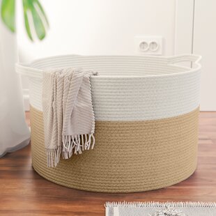 16.5 x 12 x 13 Inches Navy Blue Rectangle Storage Bin Organizer Sea Team Thickened Canvas Fabric Storage Basket with Cotton Rope Handles 
