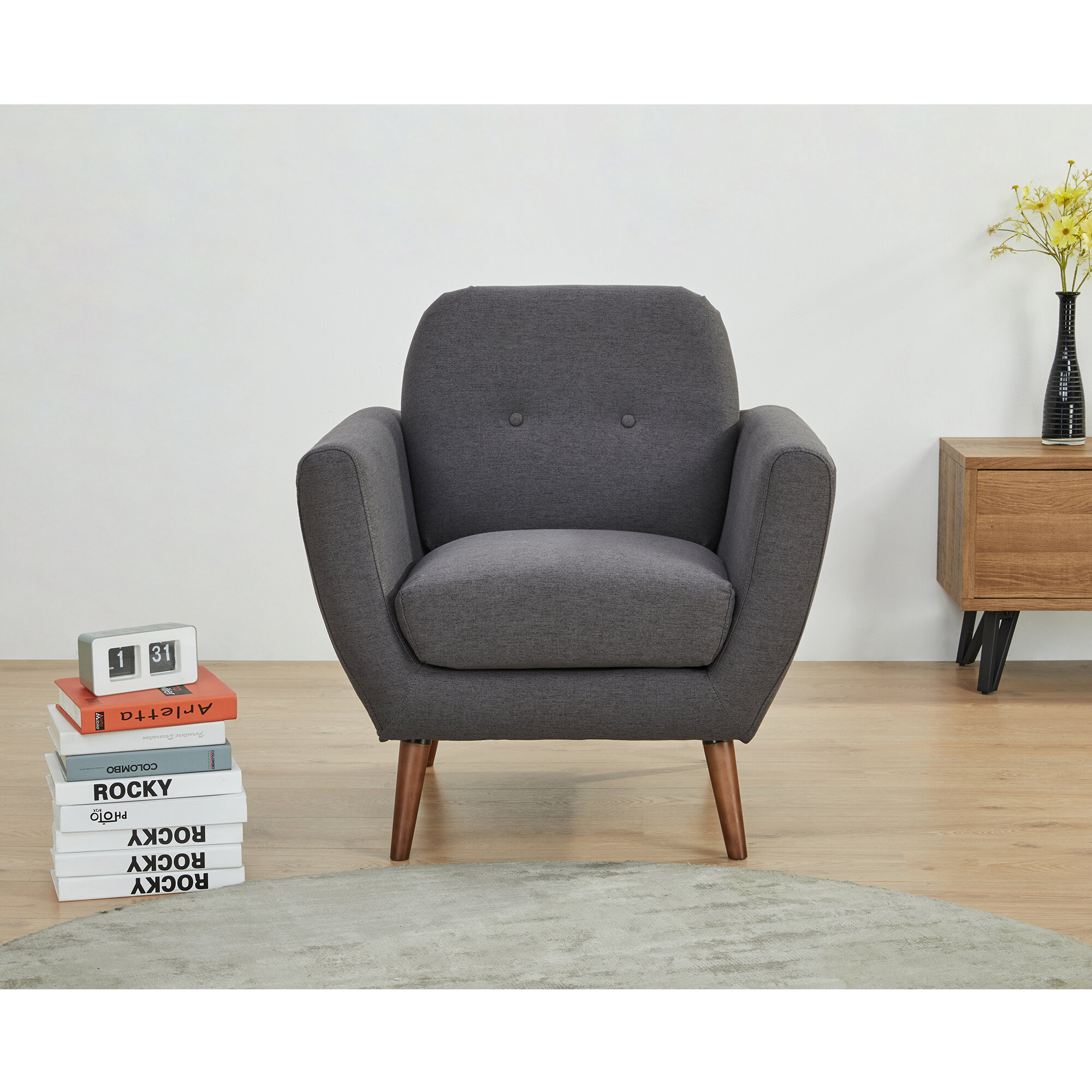 Corrigan Studio Single Mid Century Sofa Chair Linen Upholstered