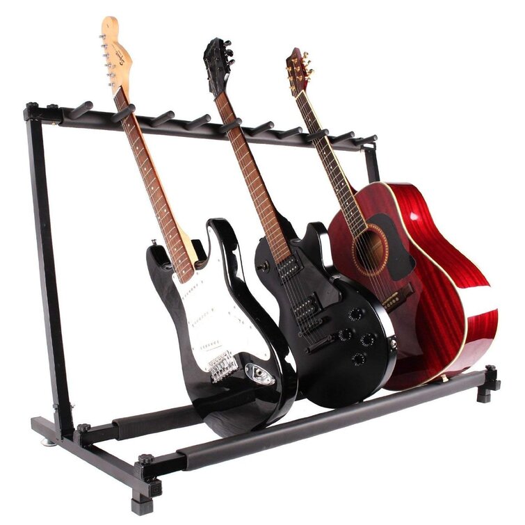Black 5 Holder Guitar Stand Multi-Guitar Display Rack Folding Stand Band Stage Bass Acoustic Guitar 