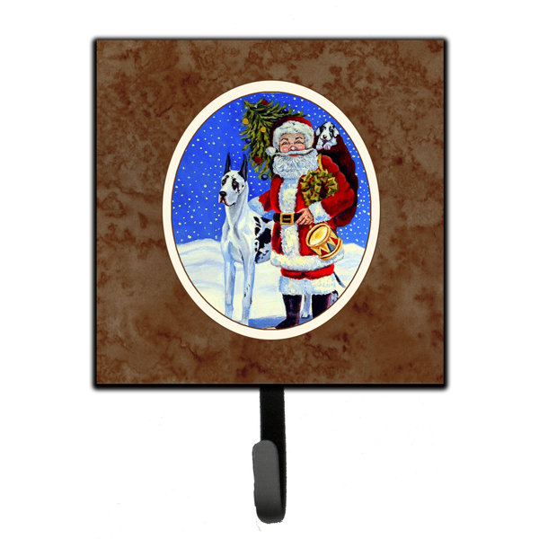 The Holiday Aisle Andes Harlequin Great Dane With Santa Claus Wall Key Organizer With Key Hooks Wayfair