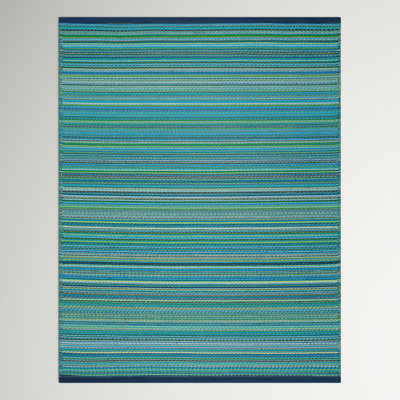 Ackley Striped Teal Aqua/Blue/Green Indoor / Outdoor Area Rug 7’10”x10’2” 