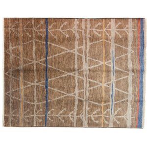 Moroccan Hand-Knotted Brown Area Rug