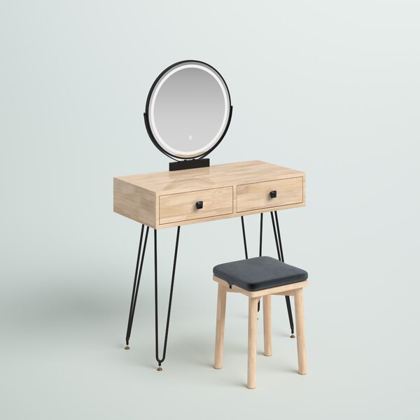 Details about   Vanity Beauty Station Makeup Table And Wooden Stool 3 Mirrors With LED Lights US 