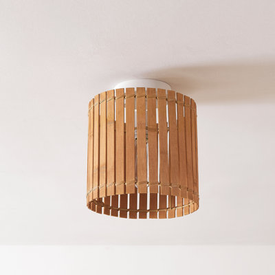 ( damaged)Sobotka 1-Light Matte White Flush Mount Ceiling Light With Natural Bamboo Shade