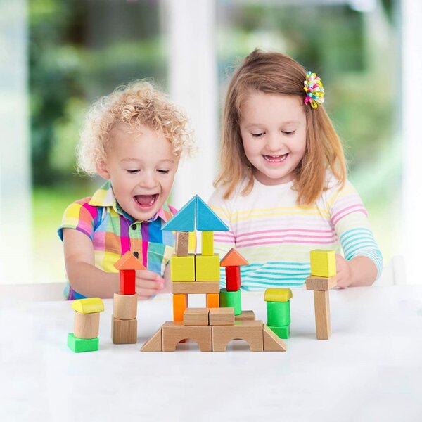 1Set Childrens Wooden Building Blocks Kids Construction Toy Bricks Build Toys 6A 