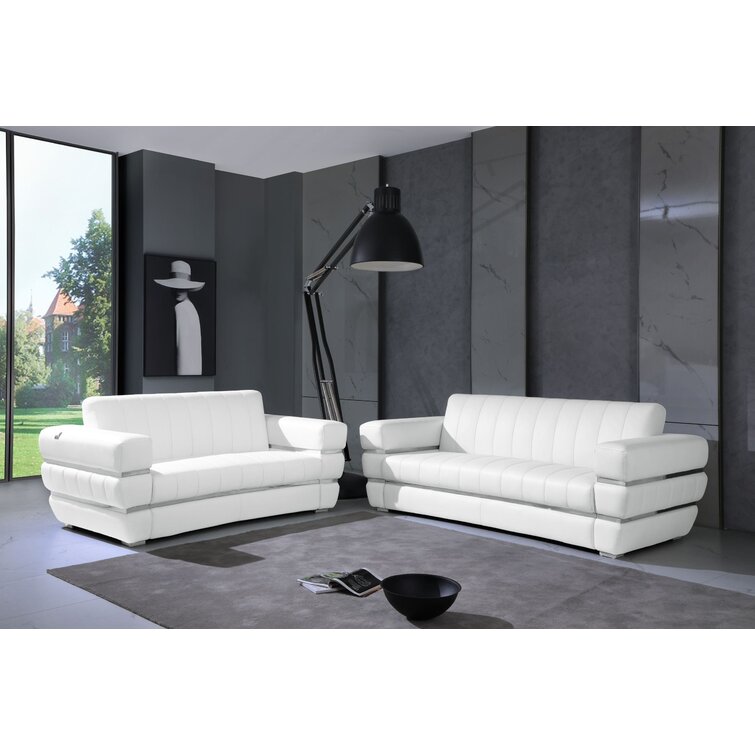 Details about   White leather sofa and loveseat 