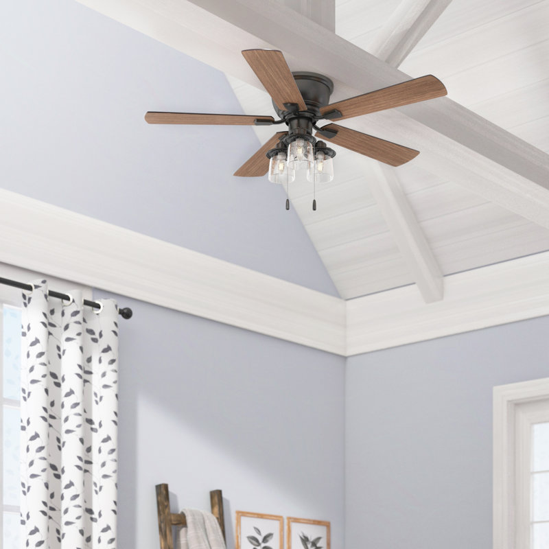 Coastal Farmhouse 52 Biddeford 5 Blade Flush Mount Ceiling Fan With Pull Chain And Light Kit Included Reviews Wayfair