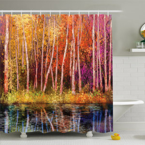 Watercolor Flower Home Fall Trees along with Lake Fall in Jungle Natural Paradise Shower Curtain Set