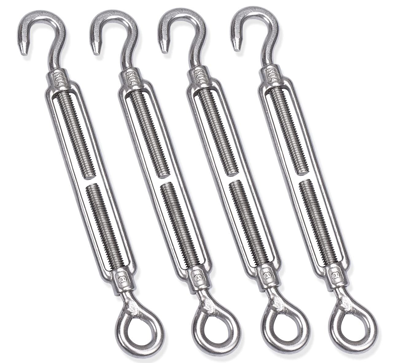 M8 Turnbuckle M8 Turnbuckle,Thread Stainless Steel Hook & Eye Alele Stainless Steel 304 Turnbuckle Heavy Duty Wire Rope Tension 4pcs
