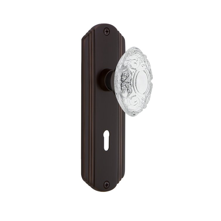 Nostalgic Warehouse Deco Plate with Keyhole Meadows Knob Unlacquered Brass Privacy 2.375 