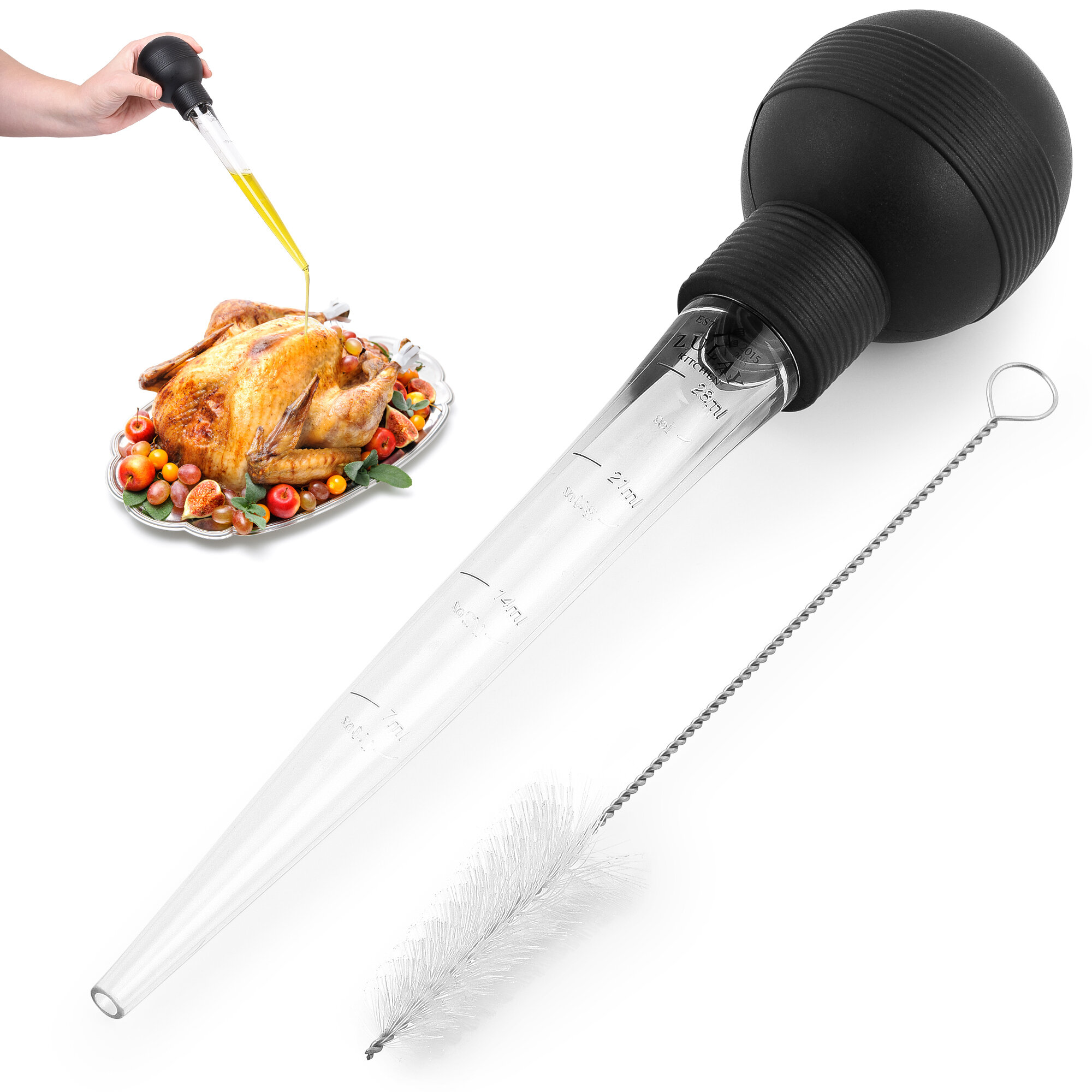 Turkey Baster Syringe Barbecue Basting Brush and Cleaning Brush for cooking BBQ and Grilling 