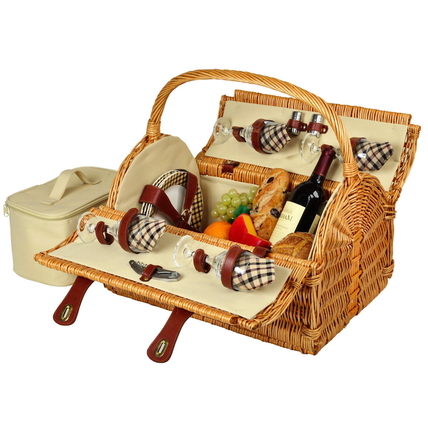 Picnic at Ascot Sussex Willow Picnic Basket with Service for 2 London Plaid 