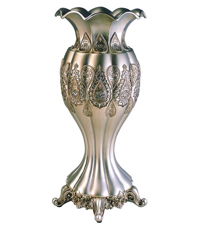 Boyet Striped Urn Vase Gold & Black Decorative Accent Accessory Table Shelf 17"H 