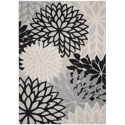 Arnelle Floral Black/Gray/White Indoor/Outdoor Area Rug