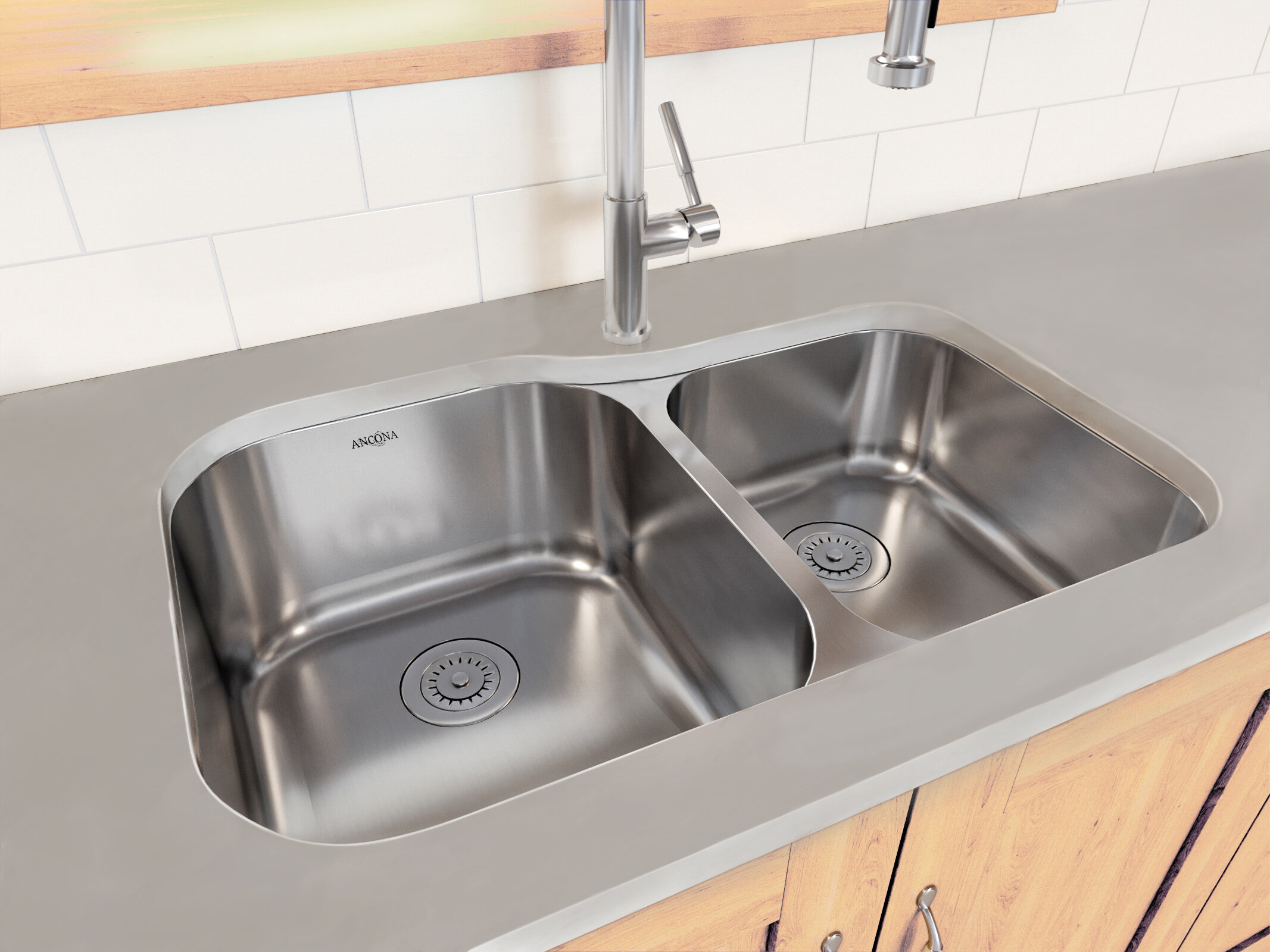 Ancona Capri Series Stainless Steel 3175 L X 206 W 60 40 Double Bowl Undermount Kitchen Sink With Grid And Strainers Wayfair